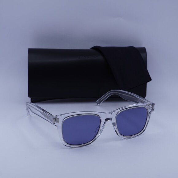 Saint Laurent SL51 RIM 004 Square Sunglasses - Crystal/Blue - Picture 8 of 10